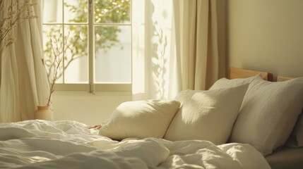Rare illness patient relaxing in a sunlit bedroom with soft linens. Featuring rest and recovery