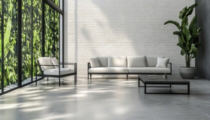Modern Living Room With White Sofa And Green Wall