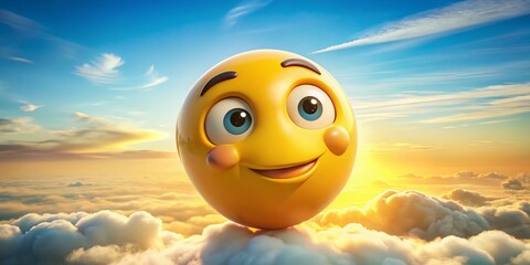Naklejka premium Bright Yellow Cartoon Thinking Emoji Aerial View: Deep Thought & Curiosity