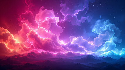 Bright lightning strikes through cloudy sky at night