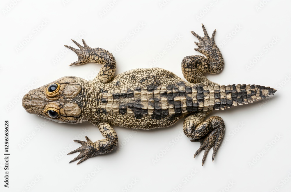 Aufkleber realistic depiction of a crocodile hatchling positioned on a light surface with intricate details hi