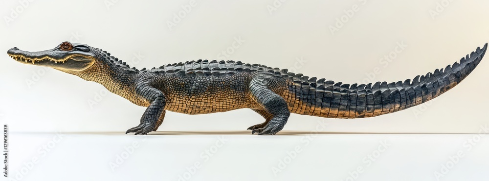 Poster realistic depiction of a crocodile in a side view showcasing intricate textures and vibrant colors a