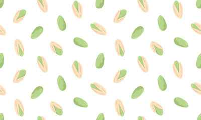 Pistachio seamless pattern. Nuts and seeds background design. Vegan food ingredients. Vector illustration