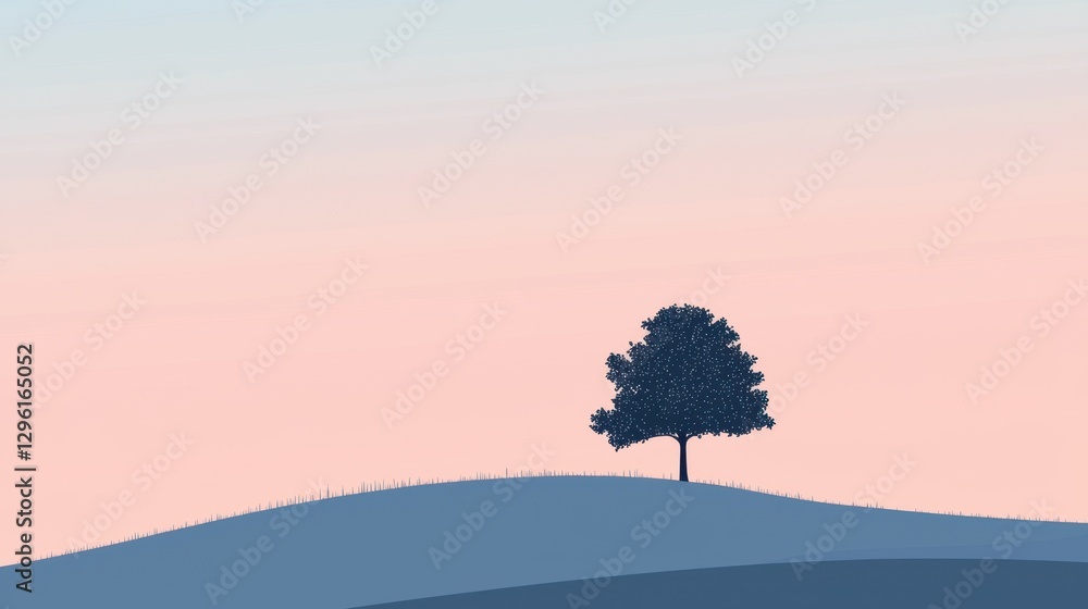 Poster a tree is standing in a field with a blue sky in the background