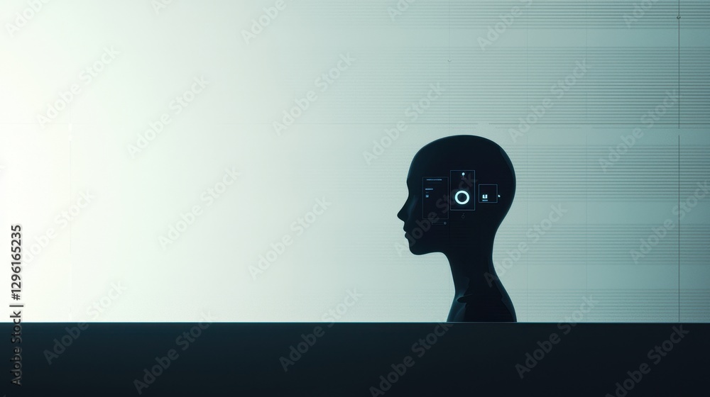 Poster a computer generated image of a head with a face and a brain