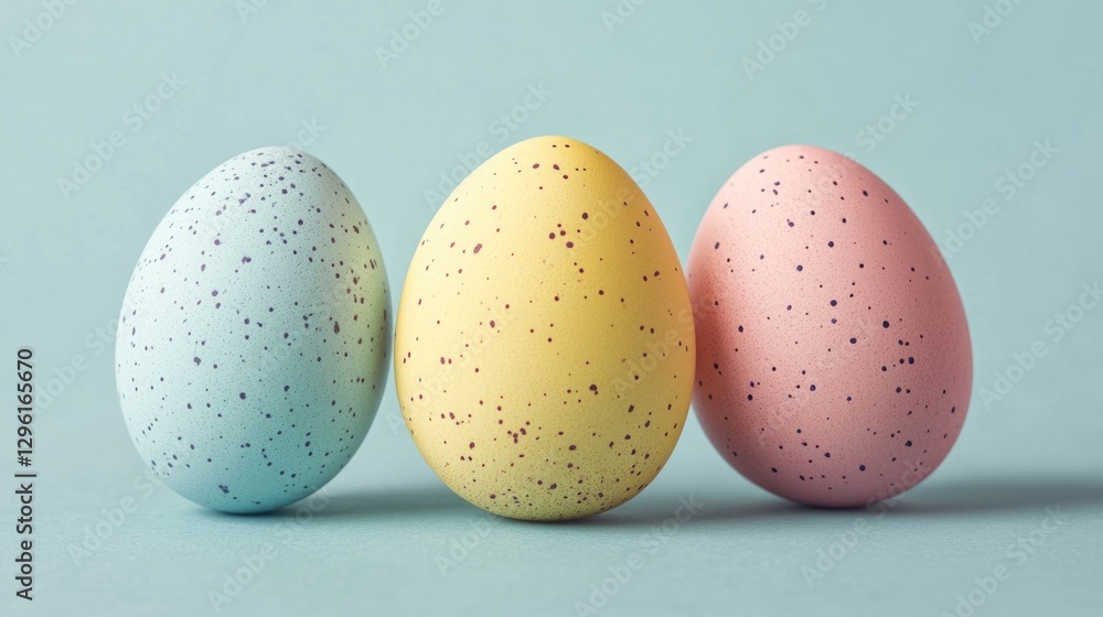 Aufkleber three eggs with different colors are arranged in a row. the eggs are painted with different colors, 