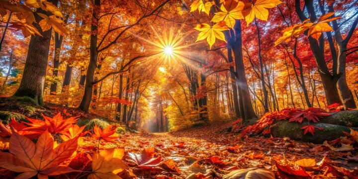 Golden autumn leaves ablaze in vibrant hues, a picturesque nature scene.