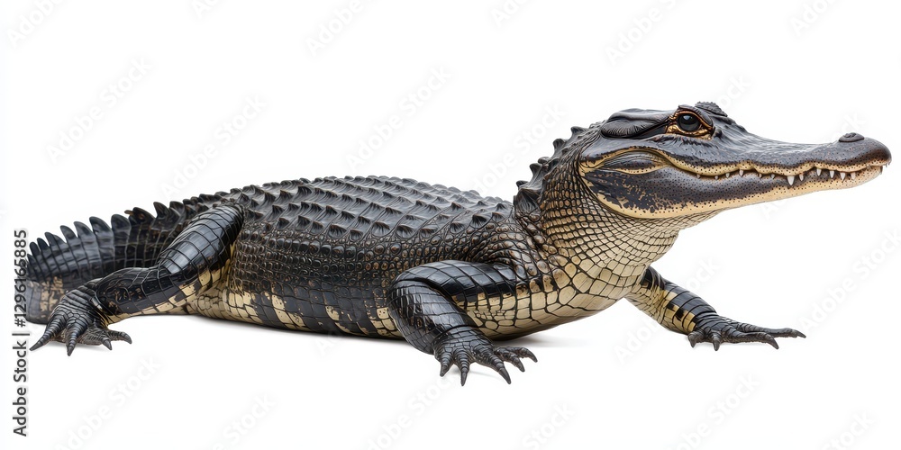 Poster realistic depiction of a crocodilian reptile resting on a smooth surface showcasing its scaly textur
