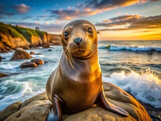 Fototapeta premium California Sea Lion Coastal Wildlife Portrait - Pacific Ocean Mammal