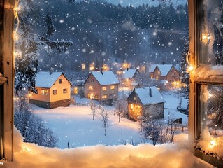  Cozy Snowy Christmas Village with Festive Lights and Trees