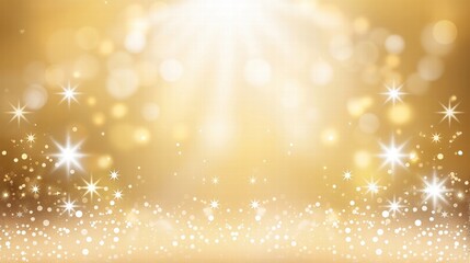 Abstract golden background with bokeh effect and shining defocused glitters. Festive gold texture for Christmas, New Year, birthday, celebration, greeting, victory, success, magic party.