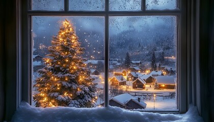 Winter Wonderland with Snowy Trees and Festive Holiday Scenery