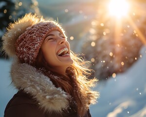 Elegant Woman in Winter Fashion with Snowy Christmas Vibes