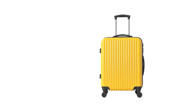 Yellow Plastic Suitcase With Retractible Handle and Wheels On Transparent Background, PNG - Powered by Adobe