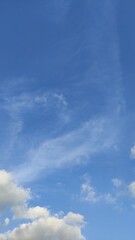 Stunning blue sky with wispy white clouds creating a peaceful summer atmosphere