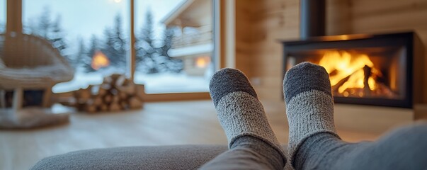 Cozy Winter Interior with Warm Scarf and Wooden Detail