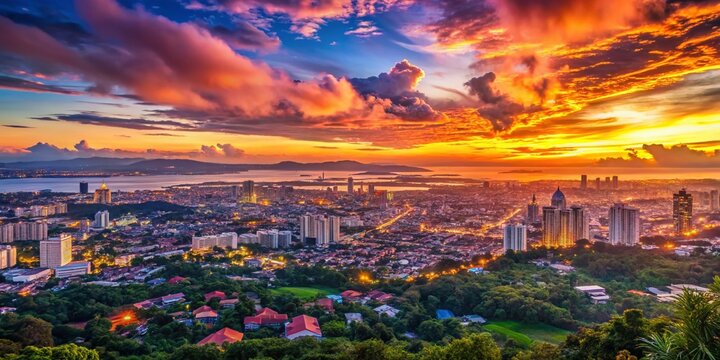Cebu City Sunset Panorama: Philippines Golden Hour Skyline