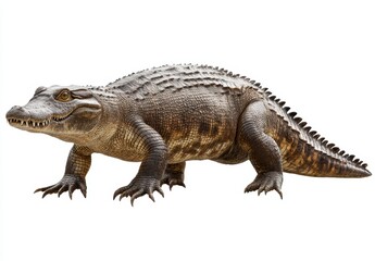 Fototapeta premium Realistic depiction of an ancient crocodilian creature on a white background showcasing unique textures and features of prehistoric reptile