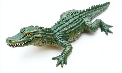 Fototapeta premium Realistic Green Alligator Toy Figure with Textured Skin and Detailed Features for Educational or Play Purposes