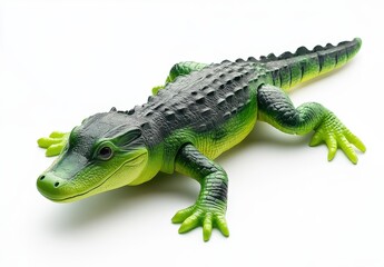 Fototapeta premium Realistic Green Alligator Toy Figurine Ideal for Children's Playtime, Educational Use, or Creative Decoration in Various Settings and Themes