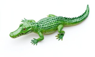 Naklejka premium Realistic Green Plastic Crocodile Toy on White Background Perfect for Playtime or Educational Purposes in Children's Activities and Learning Environments