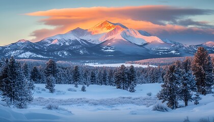 Scenic Winter Landscape with Snowy Mountains and Cozy Fashion