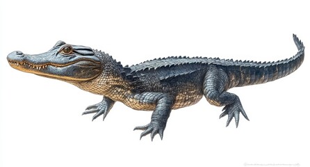 Naklejka premium Realistic Illustration of a Crocodilian Creature with Distinctive Features, Set Against a Clean White Background for Educational Purposes