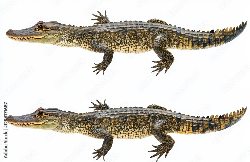 Poster realistic illustrations of two different crocodile species displaying distinct features and characte