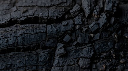 High-Resolution Stock Photo of Close-Up Burnt Wooden Texture – Rough, Black Surface with Charring Effects Resembling Coal or Charcoal, Professional Quality