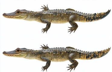 Fototapeta premium Realistic Illustrations of Two Different Crocodile Species Displaying Distinct Features and Characteristics on a White Background