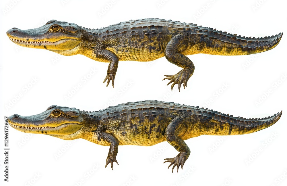 Poster realistic portrayal of an alligator demonstrating unique features and textures in a detailed view, s