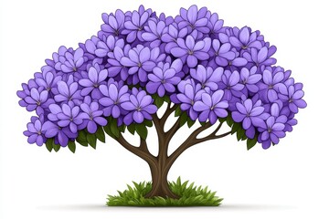Obraz premium a 2D cartoon illustration of a jacaranda tree with purple flowers, vibrant and lovely, white background