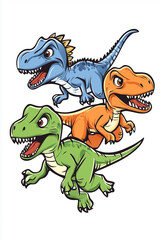 Obraz premium Exciting dinosaur race featuring three colorful dinosaur characters in a playful competition