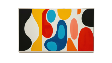 Modern abstract painting with colorful shapes on transparent background