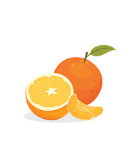 Fresh ripe orange fruit with leaf and slice. stock illustration