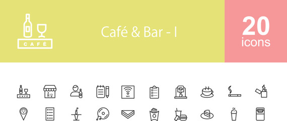 Cafe and Bar line icon, set vector illustration of a Cafe and Bar. Cafe and Bar icons set 25 icons vector illustration of a set of icons for web