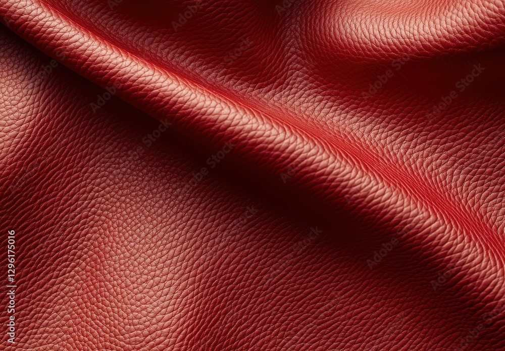 Aufkleber red textured leather surface with unique grain pattern, close-up view showing softness and depth, id