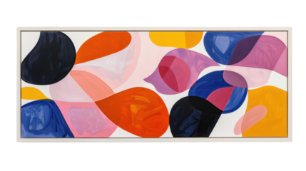 Abstract painting with colorful shapes on transparent background