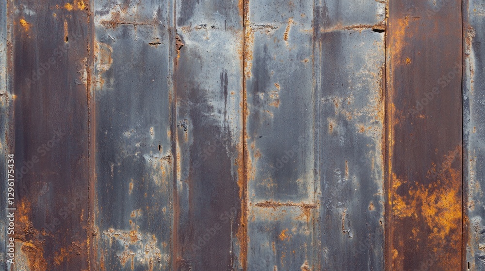 Leinwandbilder an intricate display of a weathered metal surface reveals vivid rusty tones and textures. faded blue