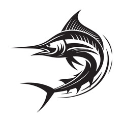 Grand Marlin silhouette, a stunning depiction of oceanic beauty - Marlin illustration - Minimalist Marlin vector - Fish silhouette
