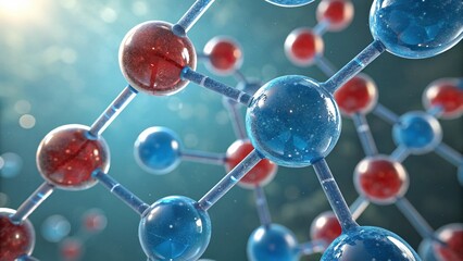 Elegant 3D molecular design featuring red and blue atoms, isolated on a soft background, representing sophisticated science and technology