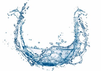 白い背景に飛び散った抽象的な青い水しぶきの3dイラスト