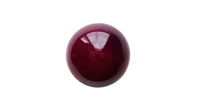 Glossy red sphere reflecting light on transparent background