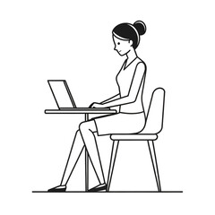 icon drawing of a woman working on a laptop on a transparent background