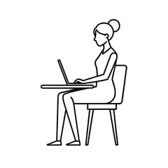 icon drawing of a woman working on a laptop on a transparent background