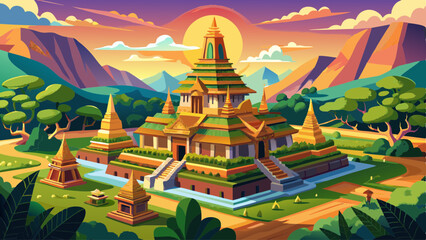 Fototapeta premium Khmer pagoda at Odong Mountain front Overview