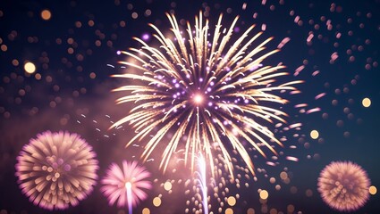 Fototapeta premium Colorful fireworks illuminate the night sky during a festive celebration in the city with vibrant colors and sparkles