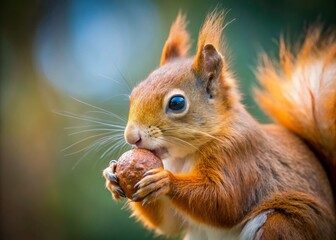 Obraz premium Close-up of Red Squirrel Enjoying a Walnut - Wildlife Photography