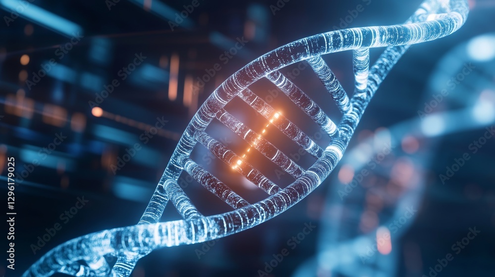 Aufkleber molecular structure of dna highlighted with glowing elements in a futuristic setting at night