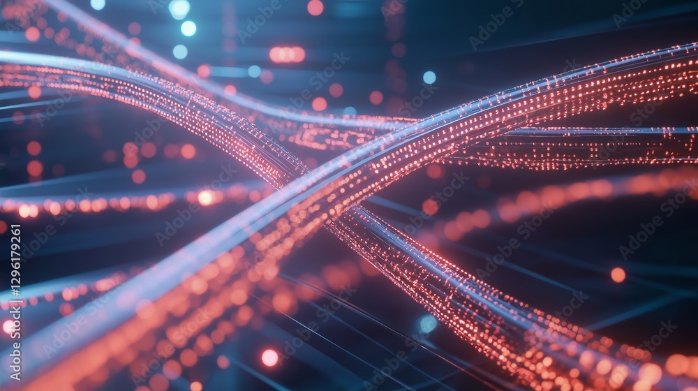 Fototapete Colorful digital wires intertwine in a dynamic display of light and movement in a futuristic setting